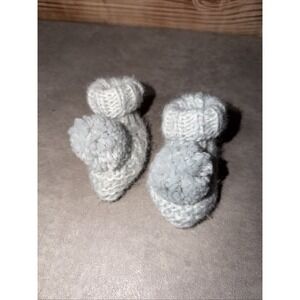 Knitted Gray Baby Booties With Pom Pom 0-6 Months